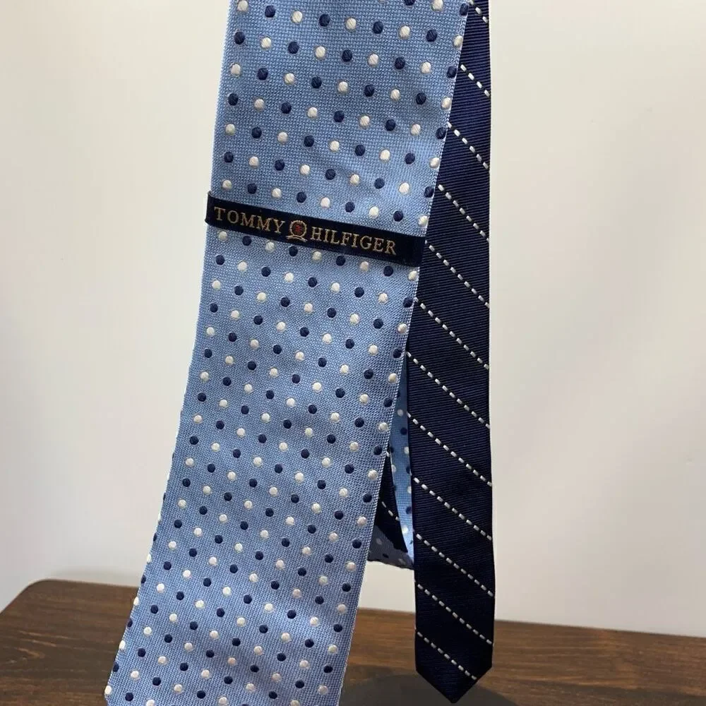 Tommy Hilfiger Men's Polka Dots Print Silk Blend Neck Tie Blue NWT